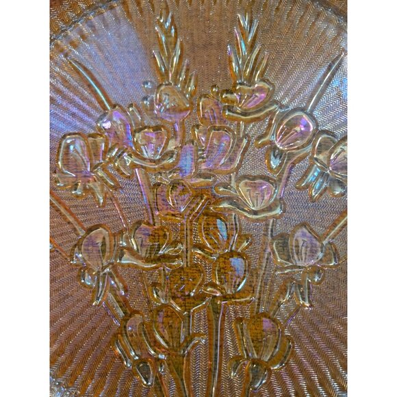 Vintage Carnival Glass Sandwich Plate; Marigold Iridescent IRIS & HERRINGBONE by - Picture 3 of 3